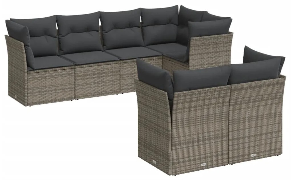 Set Divani da Giardino 7 pz con Cuscini Grigio in Polyrattan