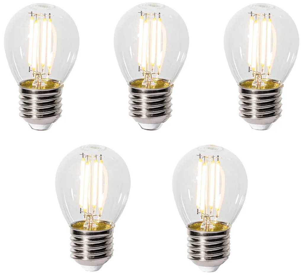 Set di 5 E27 3-staps dimbaar LED lamp P45 helder glas 5W 470 lm 2700K