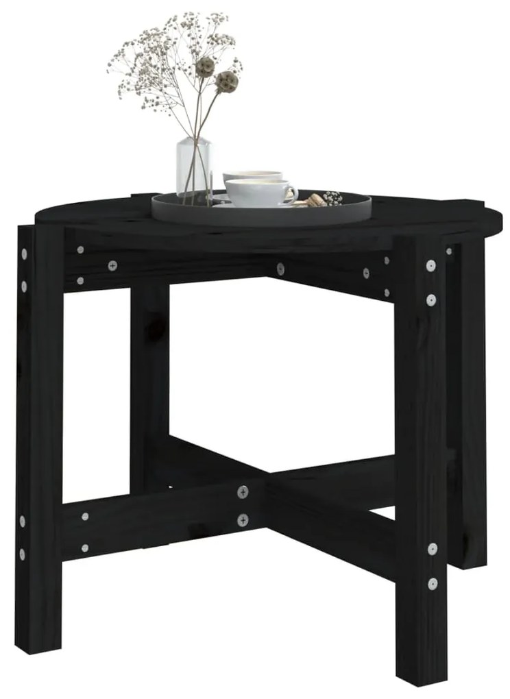 Tavolino da salotto nero Ø 62,5x45 cm in legno massello di pino