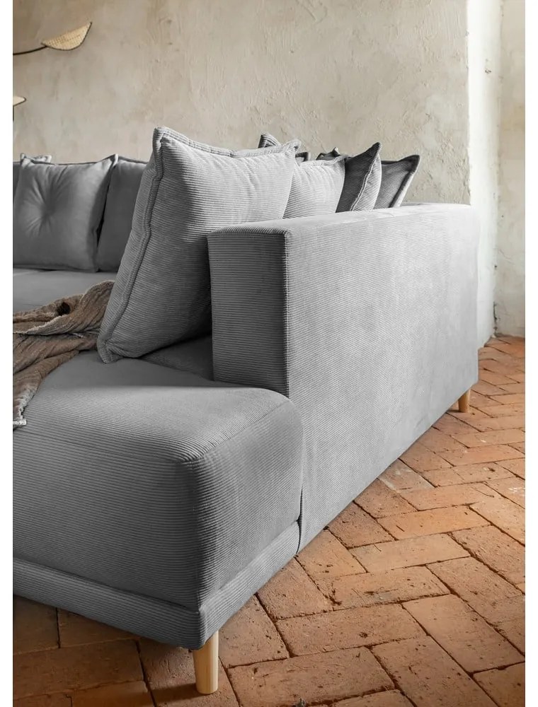 Divano letto angolare in velluto a coste grigio (angolo destro a forma di U) Lazy Lukka - Miuform