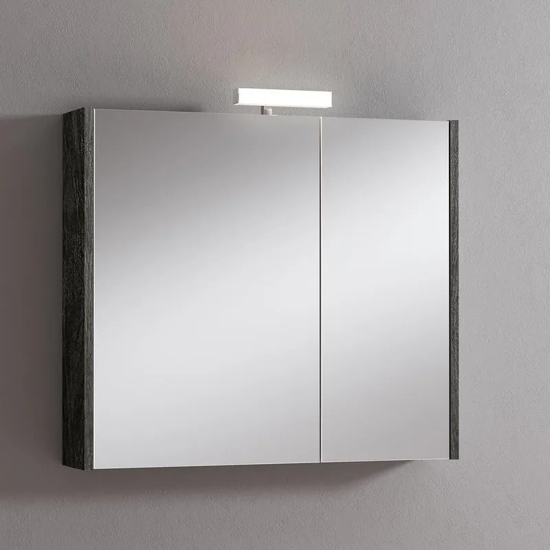 Pensile con luce Akira tigerwood L 80 x H 70 x P 15.5 cm