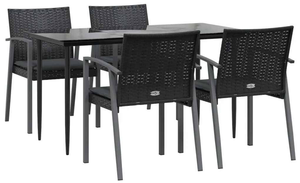 Set pranzo da giardino 5pz con cuscini in polyrattan e acciaio
