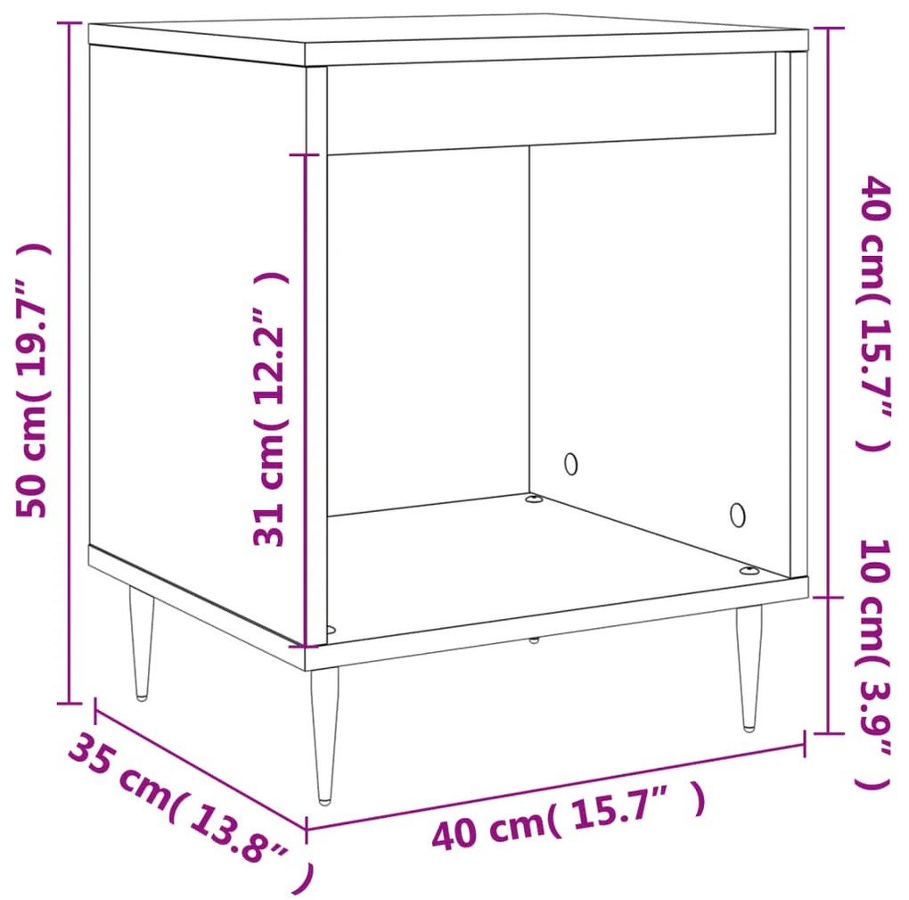 Comodini 2pz Bianco Lucido 40x35x50 cm in Legno Multistrato