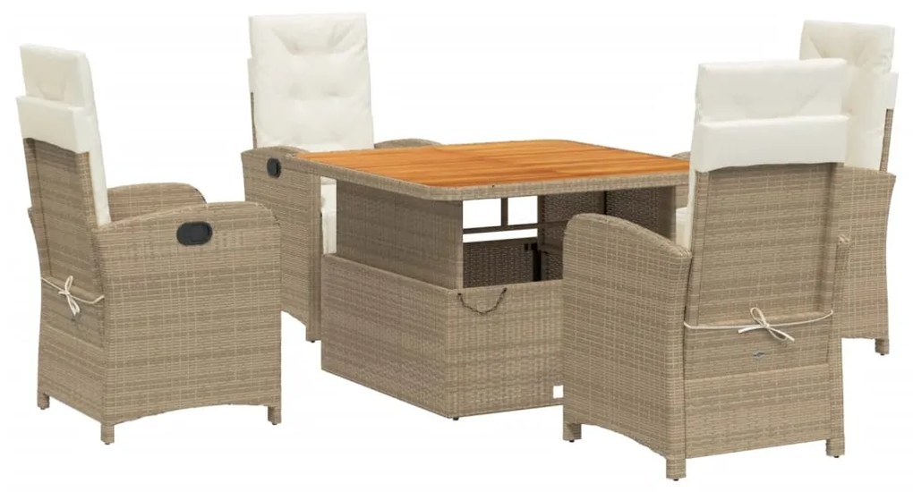 Set da pranzo da giardino 5 pz con cuscini beige in polyrattan