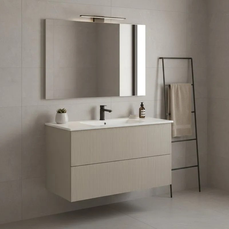 Mobile da bagno sospeso sotto lavabo Opera 2 cassetti L 90 x H 50 x P 45.5 cm sabbia cannettato