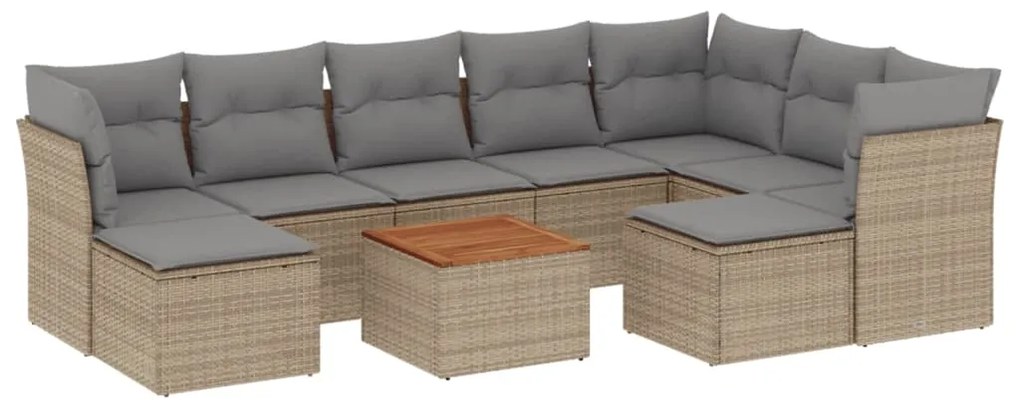 Set divano da giardino 10 pz con cuscini beige misto polyrattan