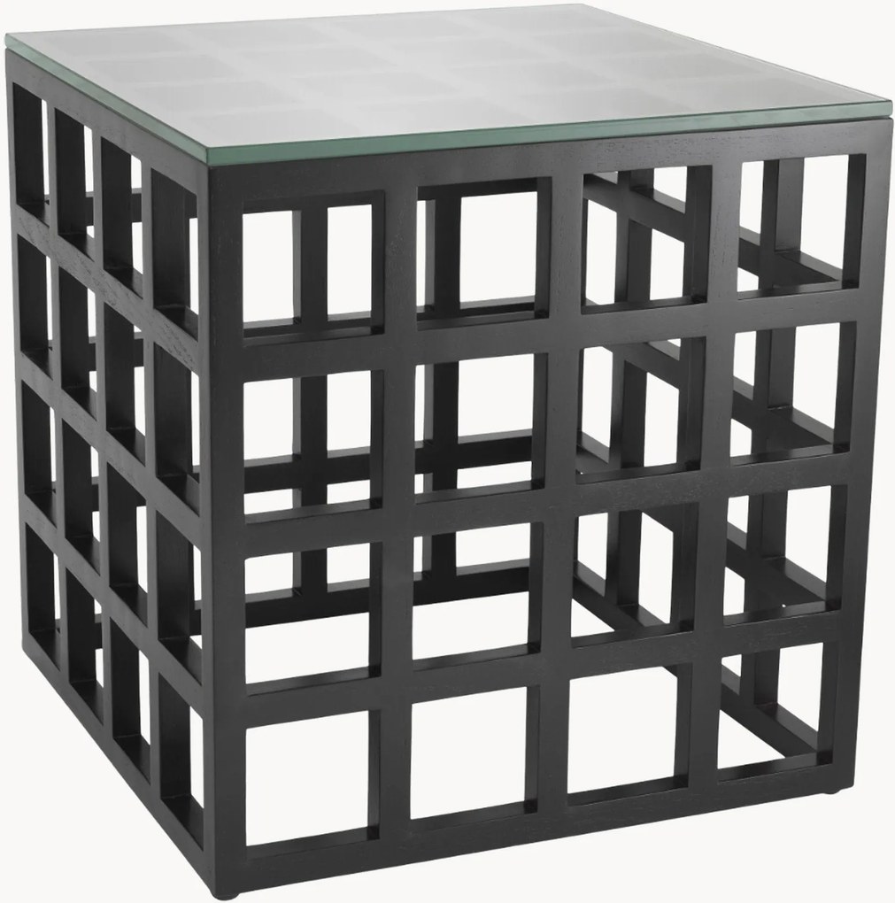 Tavolino in legno di Mindi con piano in vetro Cubico