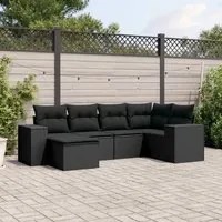 Set Divano da Giardino 6 pz con Cuscini Nero in Polyrattan 3222854