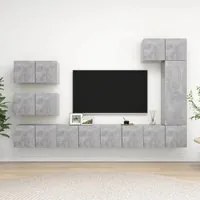 Set Porta TV 8 pz Grigio Cemento in Truciolato 3079136