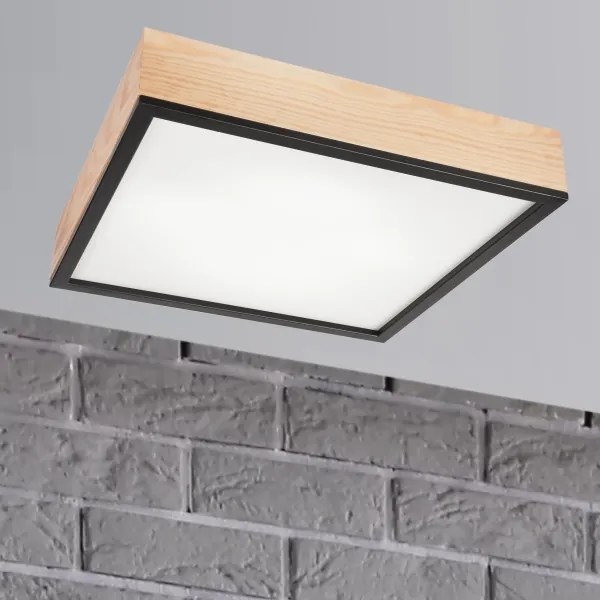 Plafoniera NATURAL SQUARE 4xE27/15W/230V 48x48 cm pino/nero
