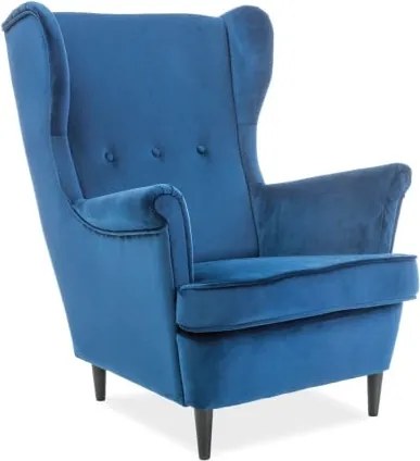 Poltrona Lord in velluto blu navy Blu86/wenge