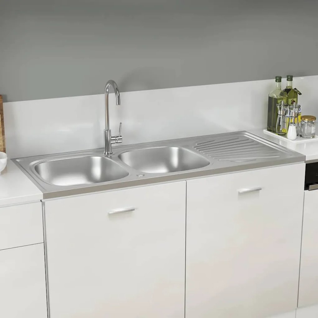 Lavello Da Cucina Doppia Vasca Argento 1200x600x155 Mm Acciaio /