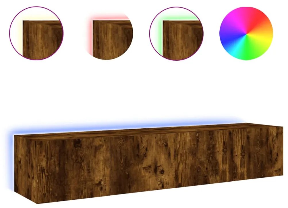 Mobili tv a parete con luci led 2pz rovere fumo 80x35x31 cm