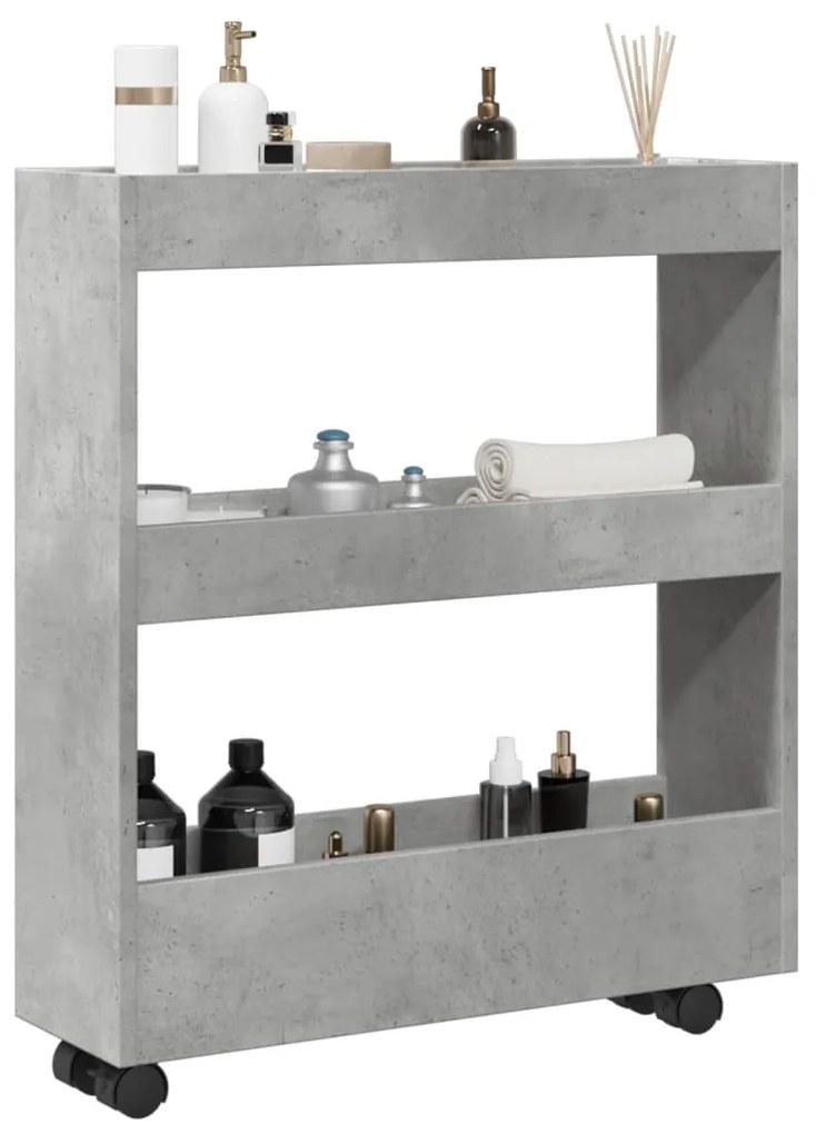 Carrello Stretto A 3 Livelli Grigio Cemento İn Truciolato /