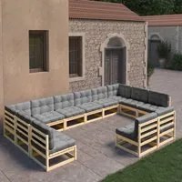 Set Divani da Giardino 12 pz con Cuscini Legno Massello Pino 3077234