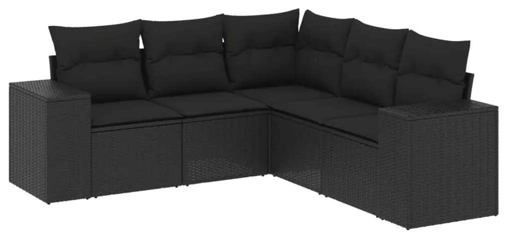 Set divani da giardino 5 pz con cuscini in polyrattan nero