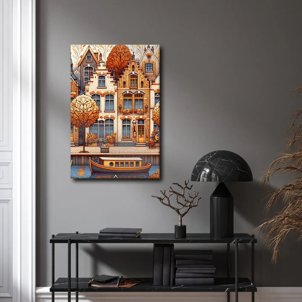 Quadro su tela – Case storiche tra foglie dorate