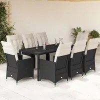 Set da Pranzo da Giardino 9 pz con Cuscini Nero in Polyrattan 3276868