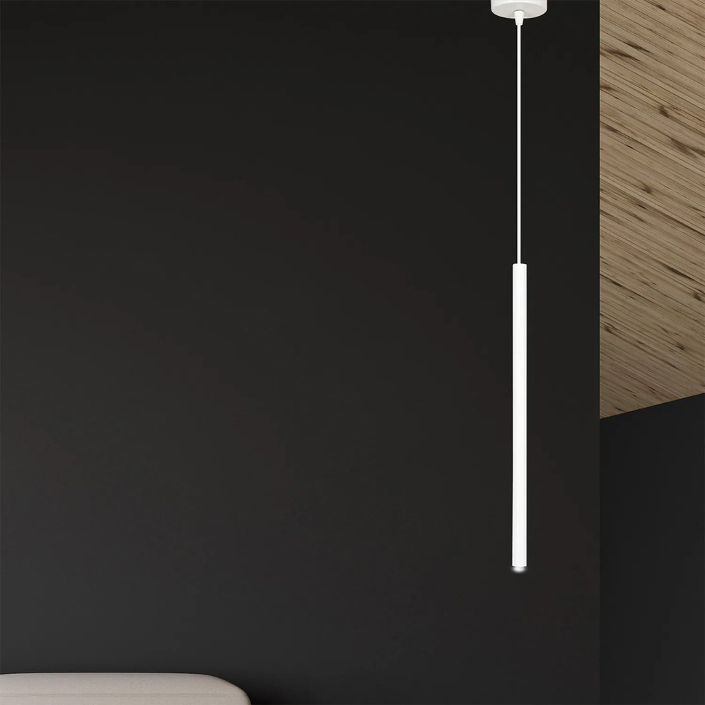 Lampadario 1 Luce Moderno Shu Acciaio Bianco E Paralume A Cilindro Sottile