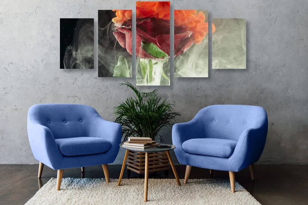 Quadri 5 pezzi – Rose con elementi astratti