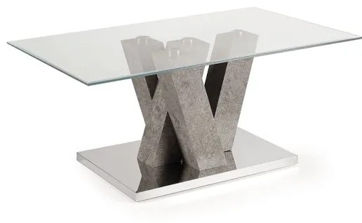 Tavolino da salotto in vetro con base legno cemento - YURI