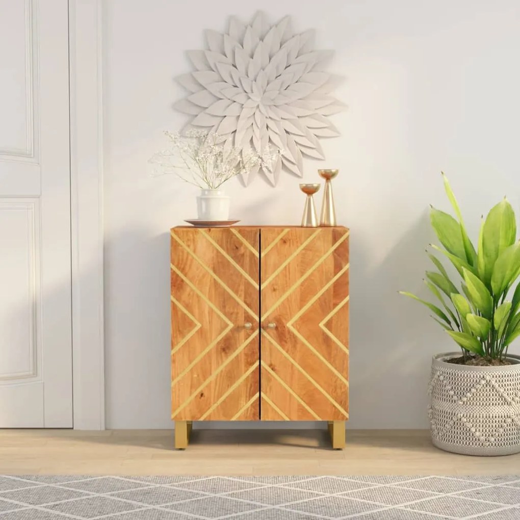 Mobiletto Marrone E Nero 60x33,5x75 Cm Legno Massello Di Mango /