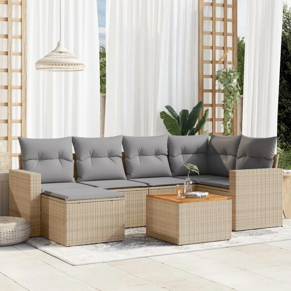 Set divani da giardino 7 pz con cuscini beige in polyrattan