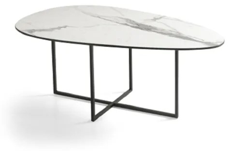 Tavolino in metallo con piano in vetro effetto Marmo Bianco GINNI 90