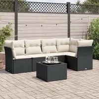 Set Divano da Giardino 6 pz con Cuscini Nero in Polyrattan 3249445