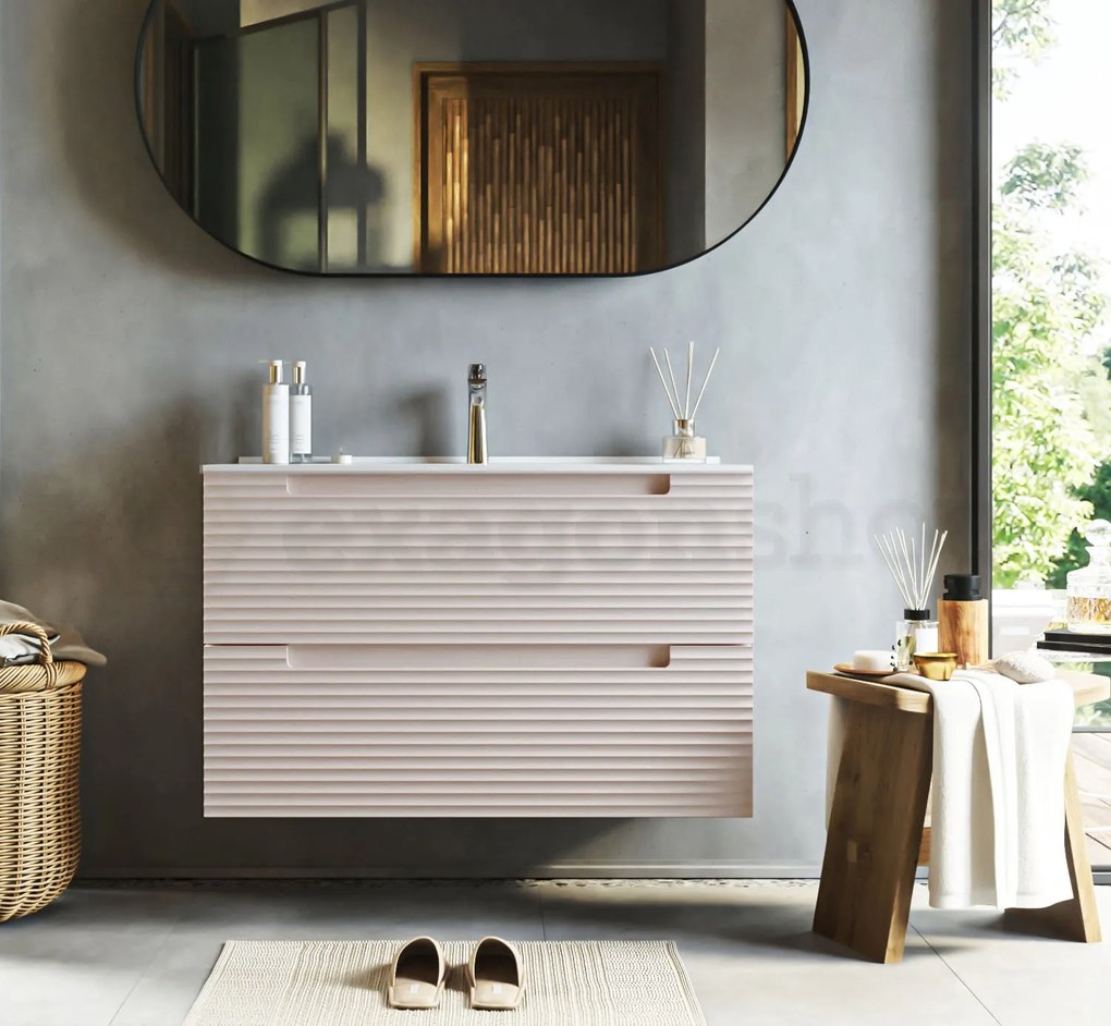 Mobile bagno canapa 80x45 Mango due cassetti soft close con lavabo in ceramica lucida