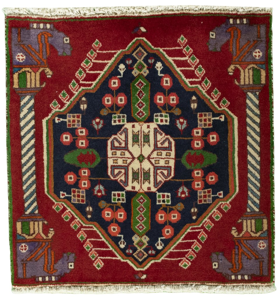 Shiraz Tappeto 60 x 60 Rosso (Iran) Annodato A Mano