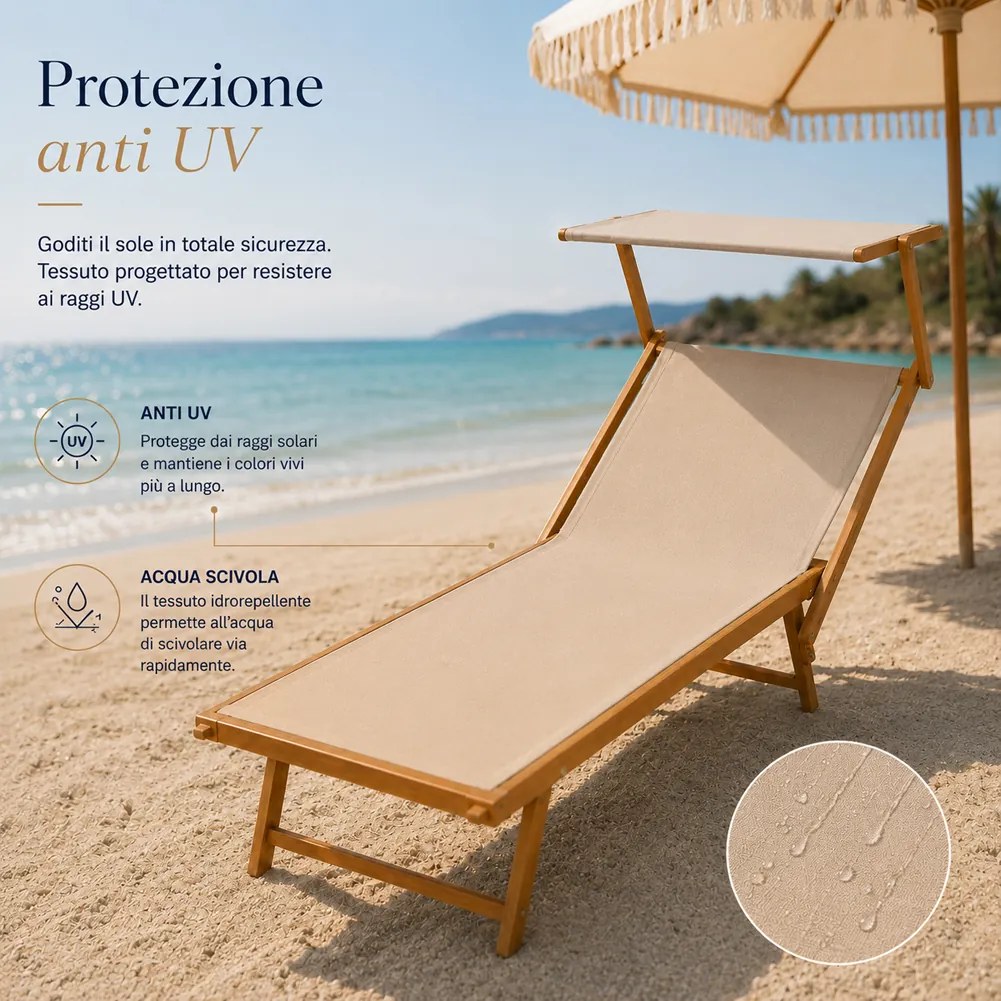 Lettino Prendisole 189x58x36 cm con Struttura in Alluminio Effetto Legno e Tessuto Beige...