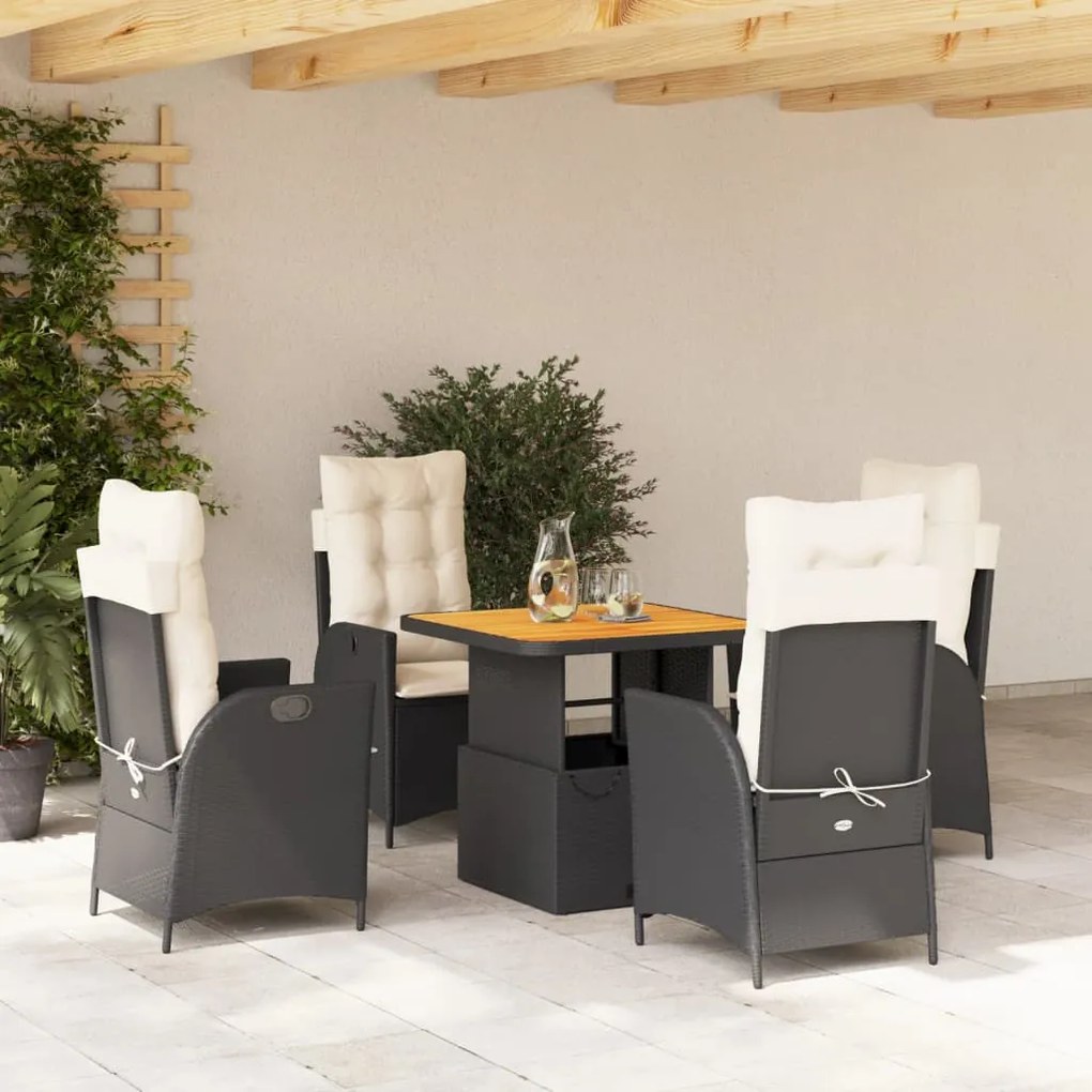 Set da pranzo da giardino 5 pz nero con cuscini in polyrattan