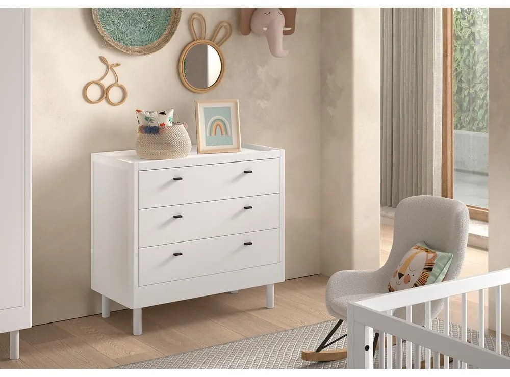 Cassettiera per bambini bianca in faggio massiccio 100x95x55 cm Forrest – Vipack