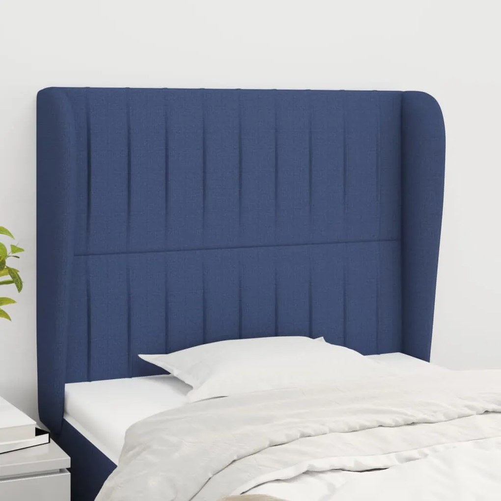 Testiera Ad Orecchio Blu 83x23x118/128 Cm İn Tessuto /