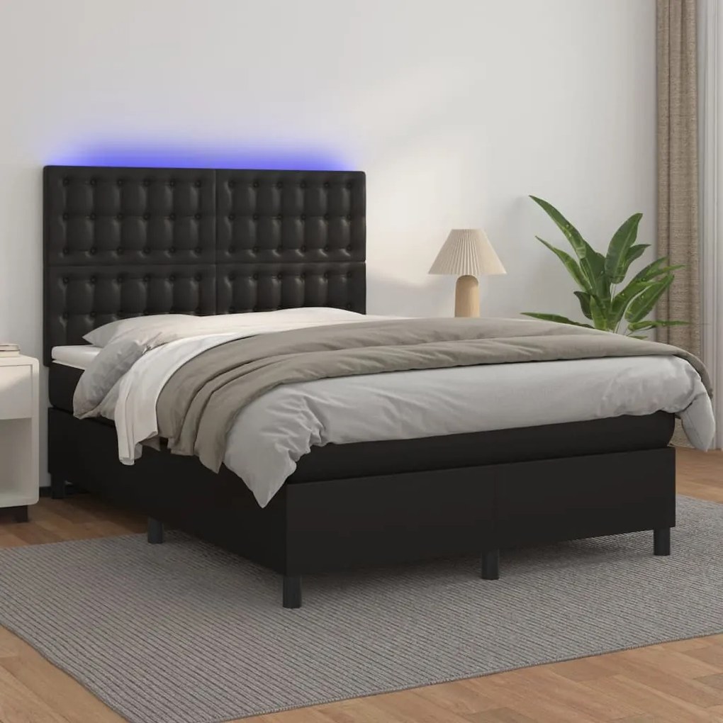 Giroletto A Molle Con Materasso E Led Nero 140x200cm Similpelle /