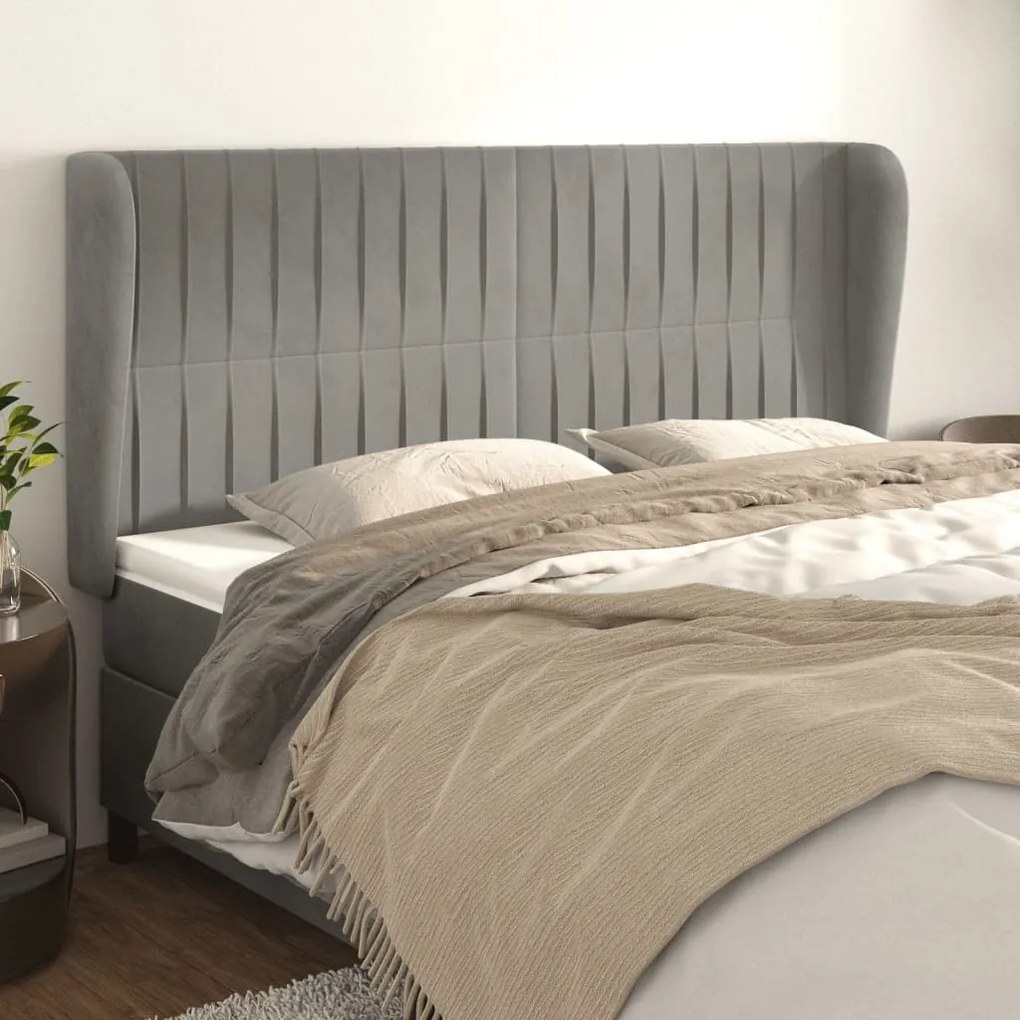 Testiera Ad Orecchio Grigio Chiaro 203x23x118/128 Cm İn Velluto /