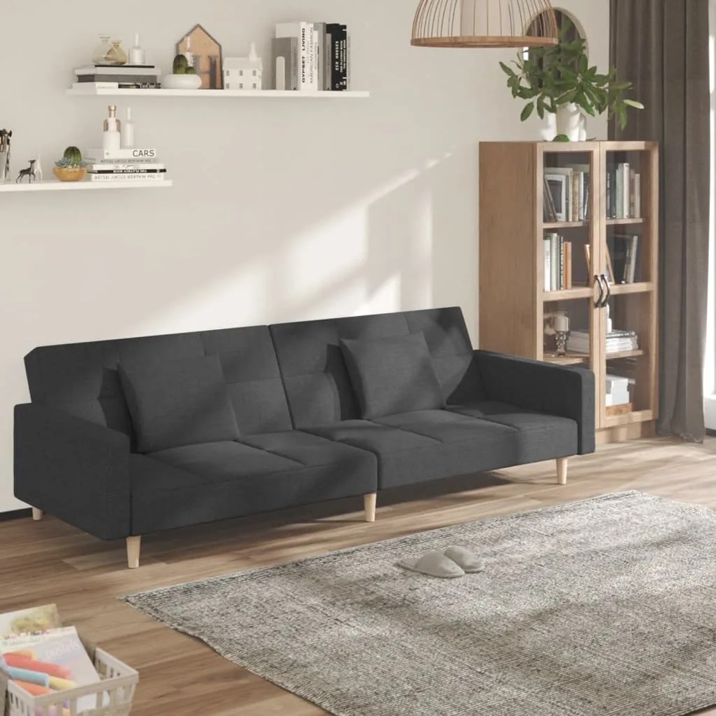 Divano Letto A 2 Posti Con 2 Cuscini Grigio Scuro İn Tessuto /