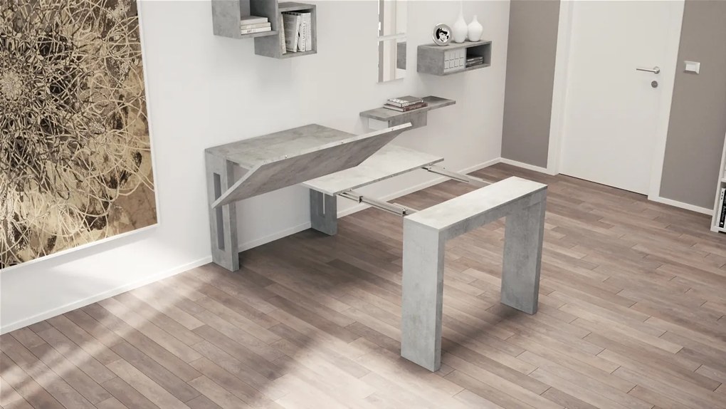 Consolle CLEVER con allunghe incorporate CEMENTO L 90