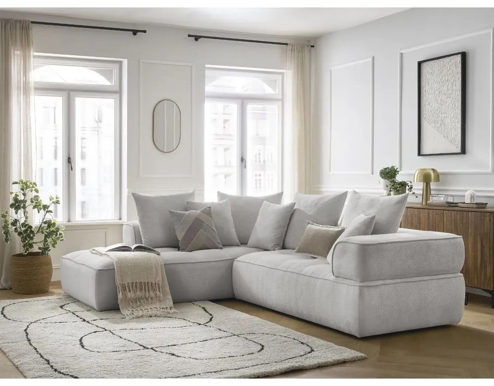 Divano angolare grigio chiaro (penisola a sinistra/a L) con rivestimento in ciniglia Whesley – Bobochic Paris