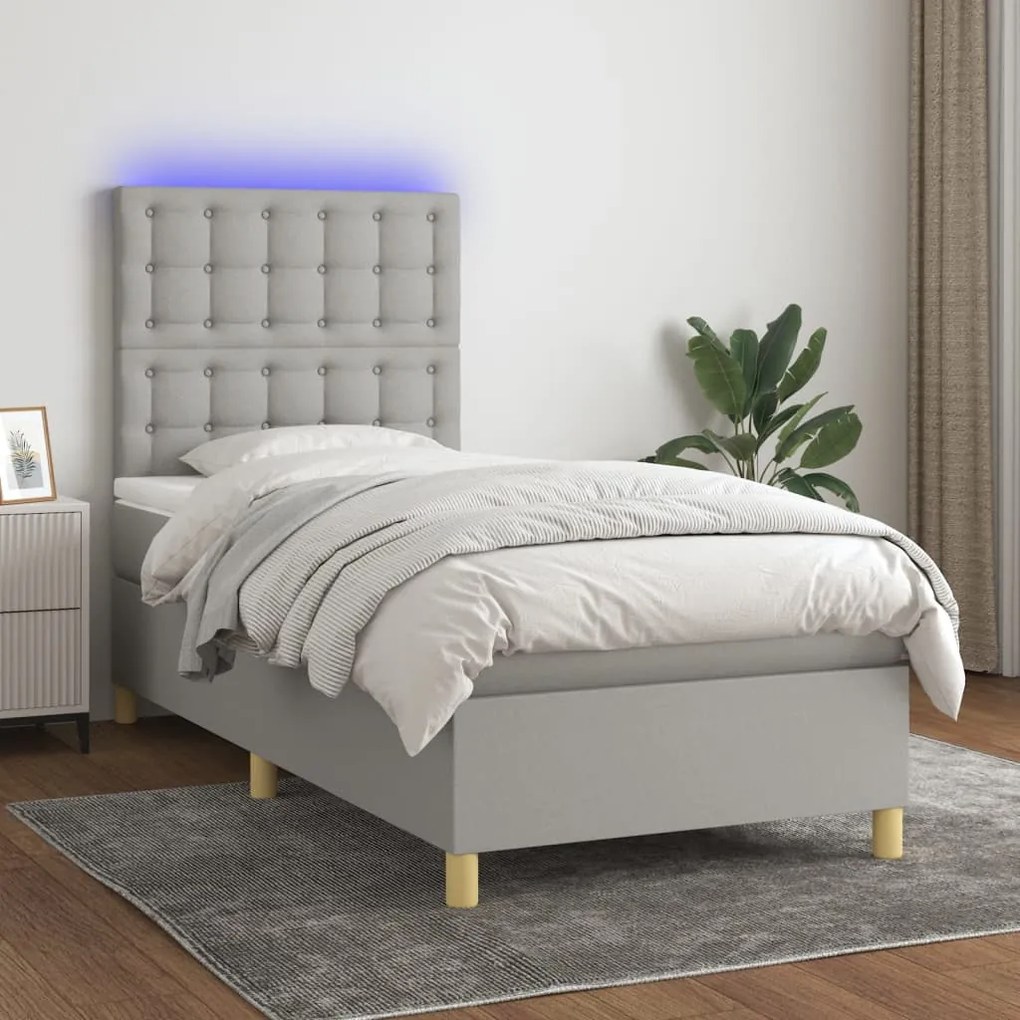 Letto A Molle Materasso E Led Grigio Chiaro 90x190 Cm Tessuto /