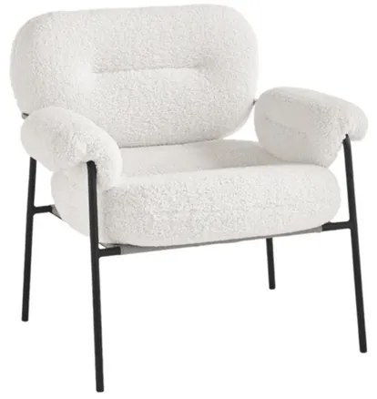 Poltrona in tessuto bouclč Bianco con struttura in metallo Nero KENT