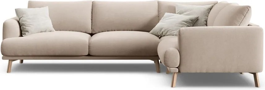 Divano angolare beige (con penisola a destra/a L) con rivestimento in velluto Naomi – Micadoni