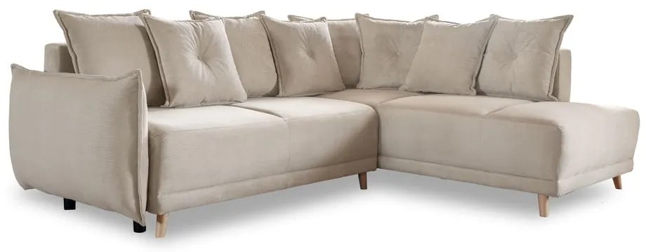 Divano letto angolare in velluto a coste beige (angolo destro) Lazy Lukka - Miuform