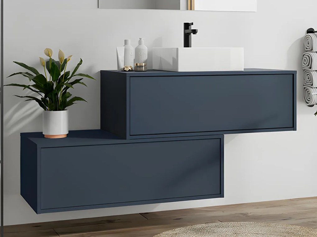 Mobile per bagno sospeso con lavabo singolo e due cassetti 94 cm Blu notte - TEANA II