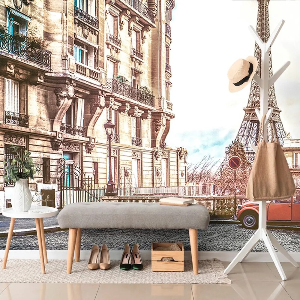 Carta da parati – Vista sulla Torre Eiffel da una strada di Parigi