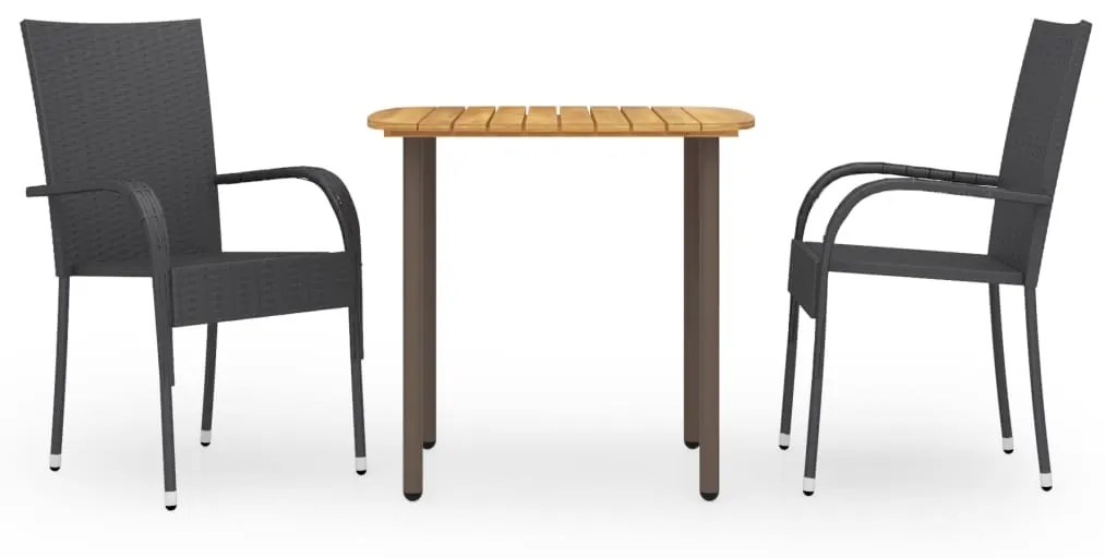 Set Mobili Da Pranzo Per Giardino 3 Pz Polyrattan Nero /