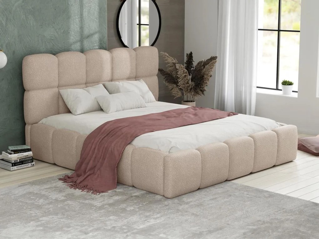 Letto con contenitore 160 x 200 cm Tessuto bouclette Beige - DAMADO di Pascal Morabito
