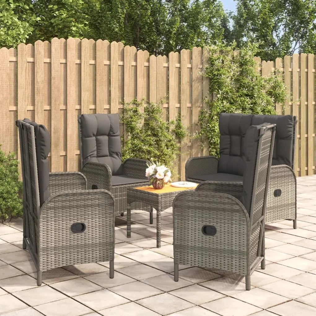 Set Da Pranzo Da Giardino 5 Pz Con Cuscini İn Polyrattan Grigio /