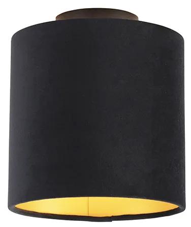 Plafoniera con paralume velour nero con oro 20 cm - Combi nero